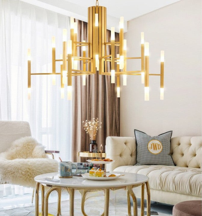 Zelbio | Gold/Black Postmodern LED Chandelier for Living Room, Gold, 36 Lights - Dia102.1xh70.1cm / Dia40.2xh27.6"