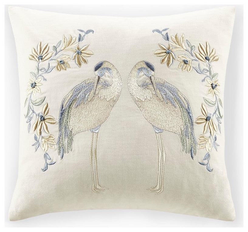Croscill Home Florio Crane Embroidered Square Pillwo 18x18