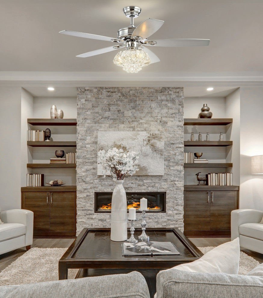 Kate 48" 3-Light Crystal Drum LED Ceiling Fan With Remote, Chrome