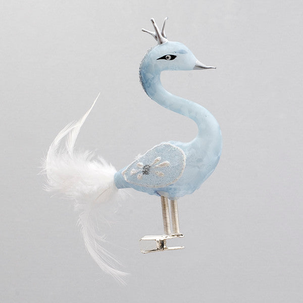 Crowned Powder Blue Swan With Clip Attachment Ornament