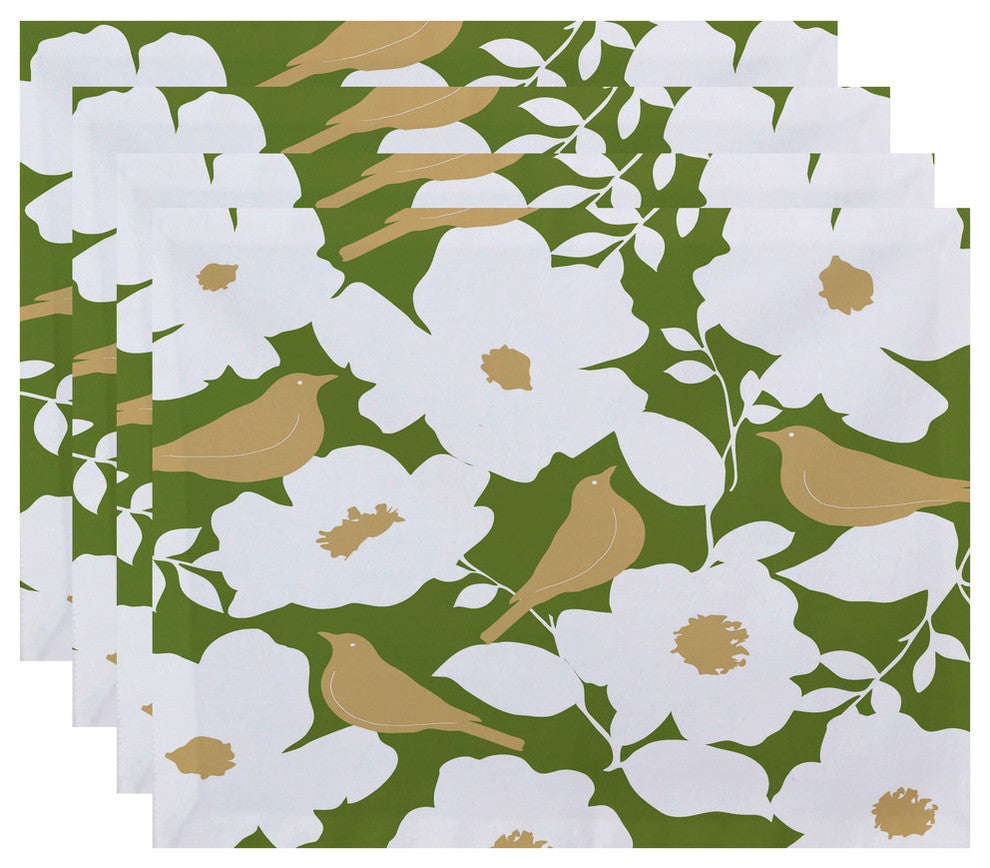 18"x14" Modfloral, Floral Print Placemat, Green, Set of 4