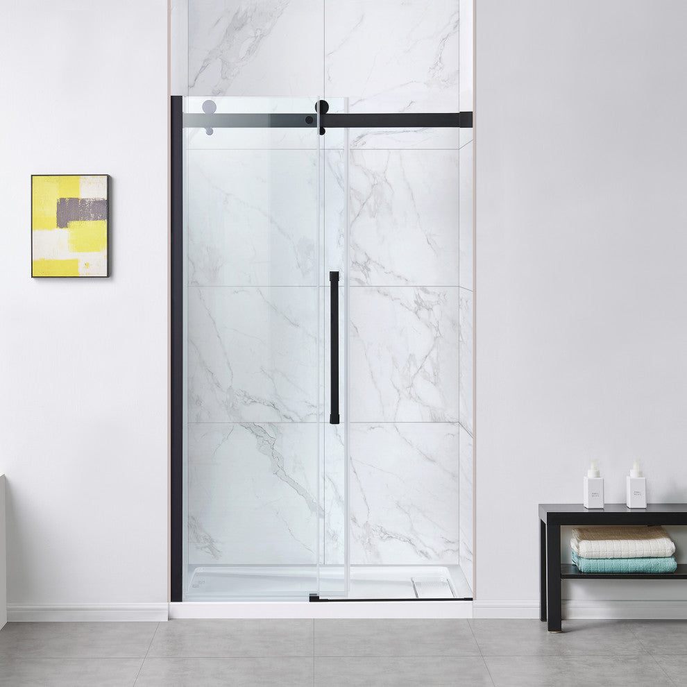 Bel Soft-Close Frameless Sliding Soft Close Shower Door, Matte Black, 48"