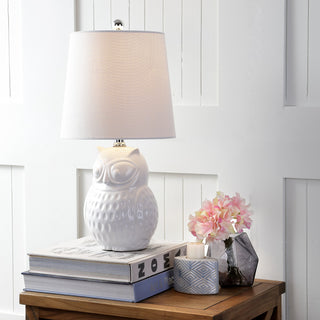Hoot 20.5" Ceramic Mini Table Lamp, White Owl