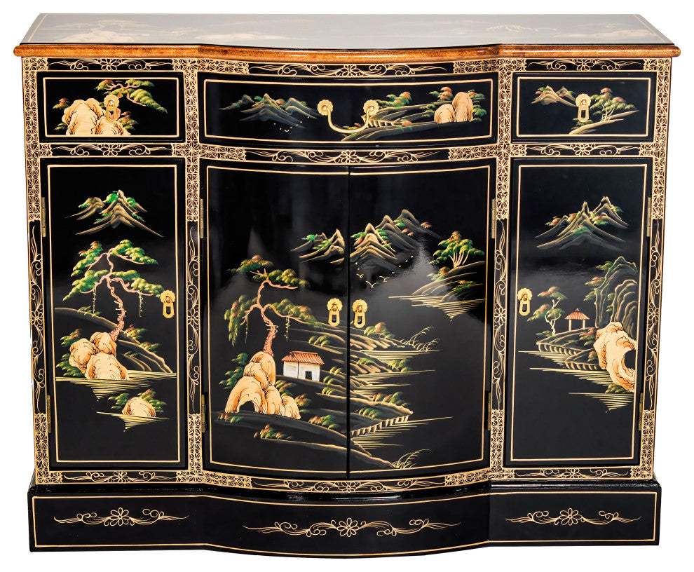 Black Lacquer Curved Sideboard Landscape