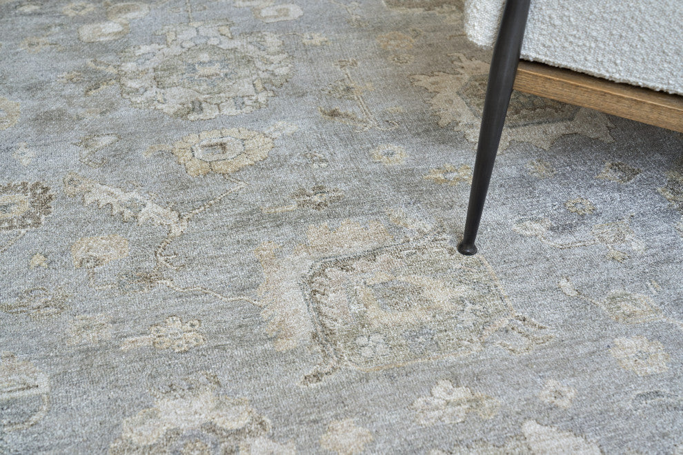 Museum Hand-Knotted Bamboo Silk and Cotton Blue/Gray Area Rug