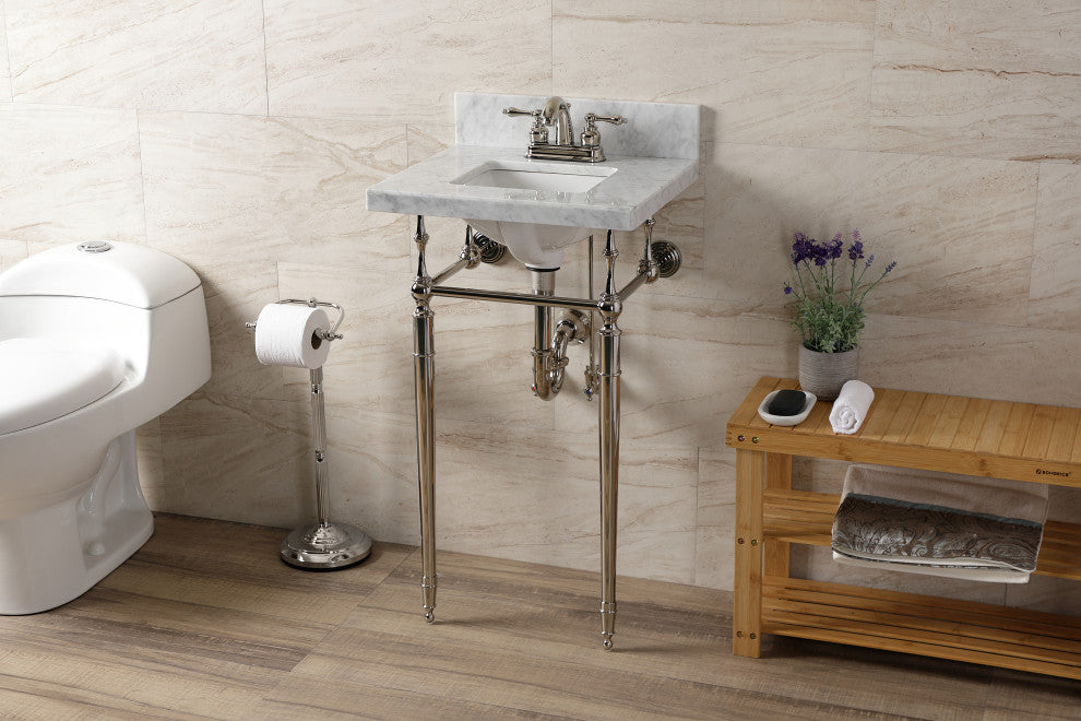 KVPB1917M34SQ6 19" Carrara Marble Console Sink with Brass Legs
