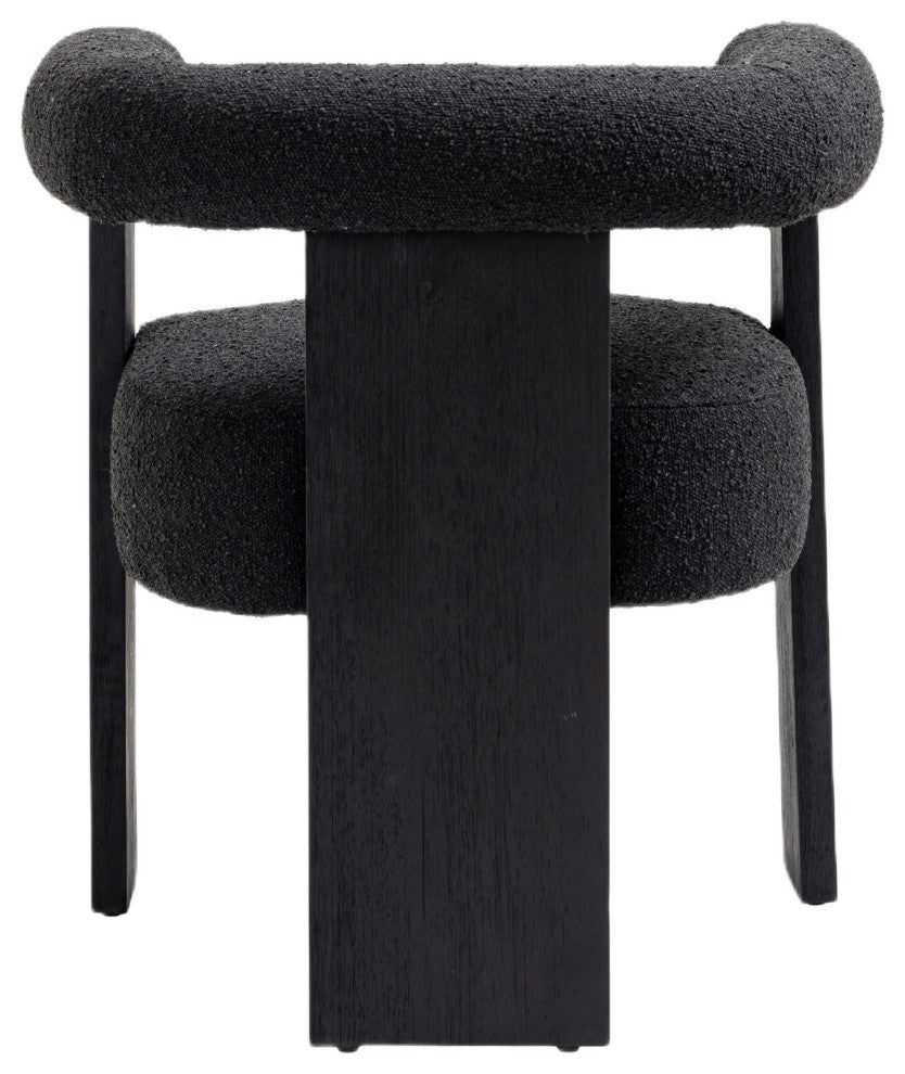 Barrel Boucle Fabric Upholstered Dining Chair, Black, Black Finish