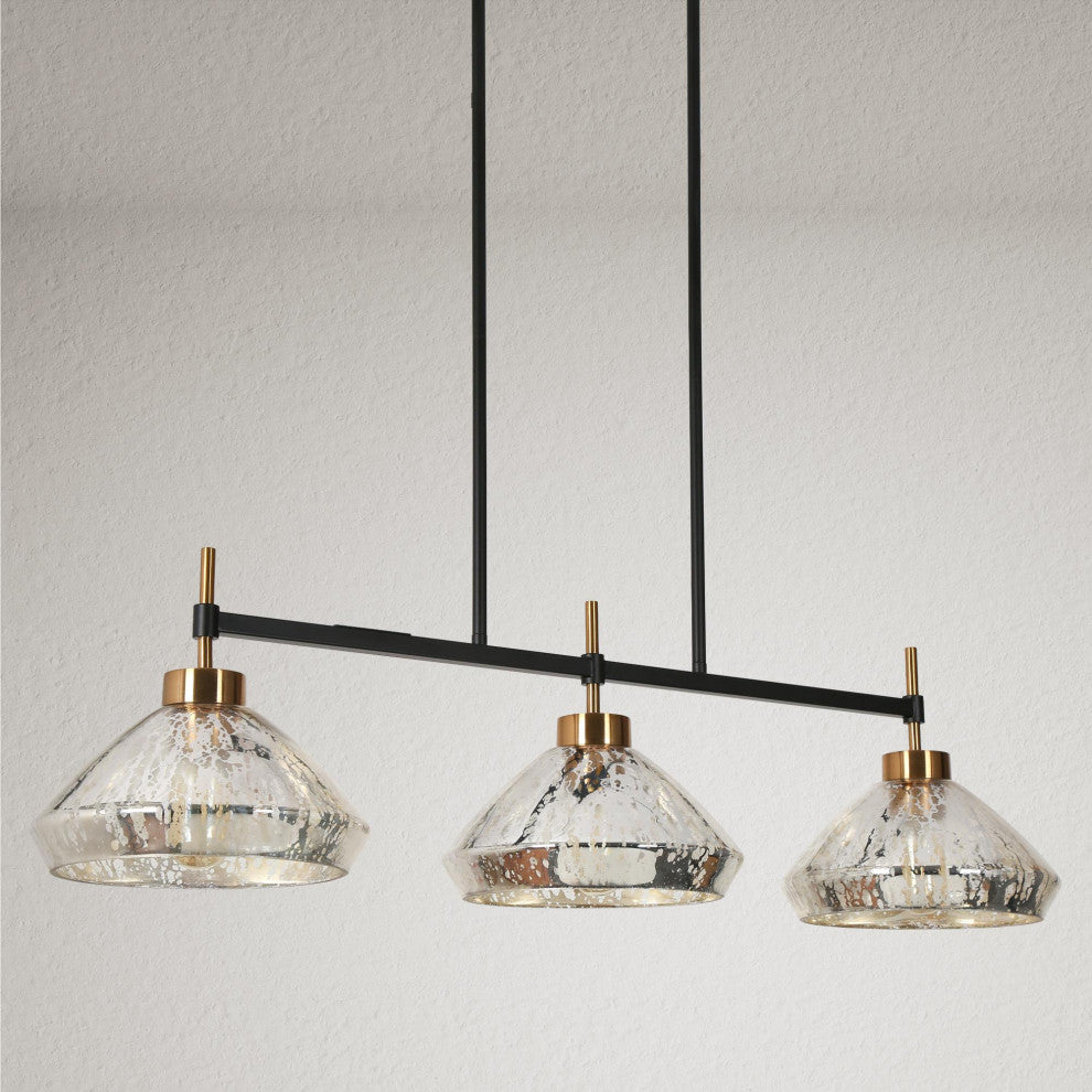 LNC Matte Black Modern Mercury Glass Lighting, 3 Lights, Island Pendant Light