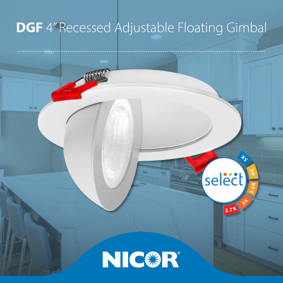 DGF 4" Selectable Canless Floating Gimbal LED Recessed Downlight, White