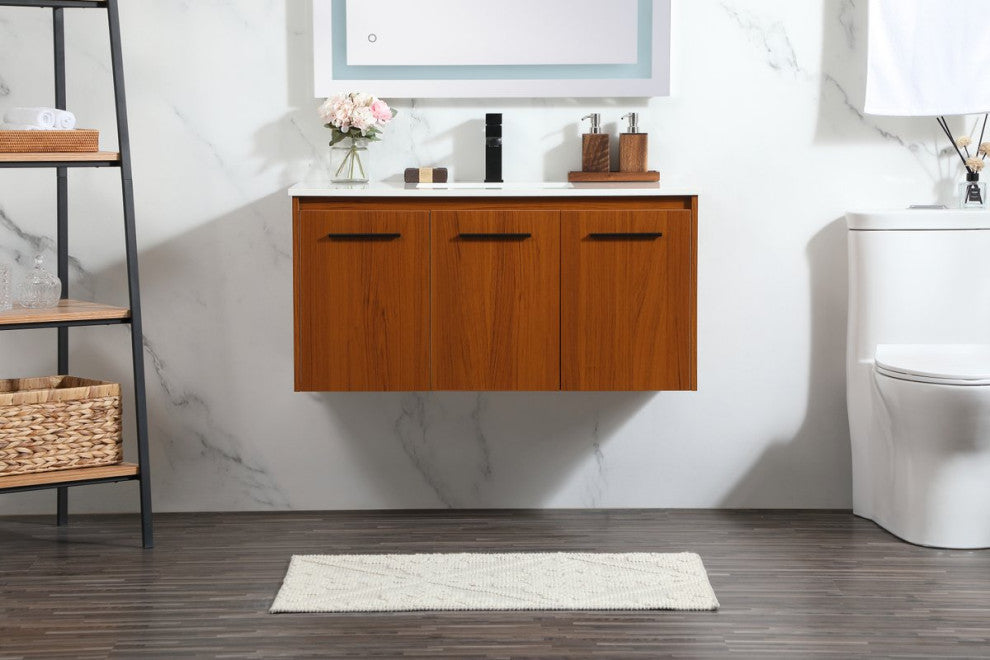 Phoebe Single Bathroom Vanity, Teak, 40", Without Backsplash