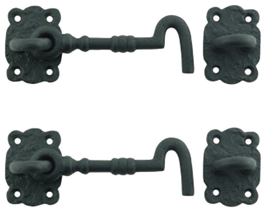 Renovators Supply Wrought Iron Cabin Hook Eye 5.5" Black Door Latches Pack of 2