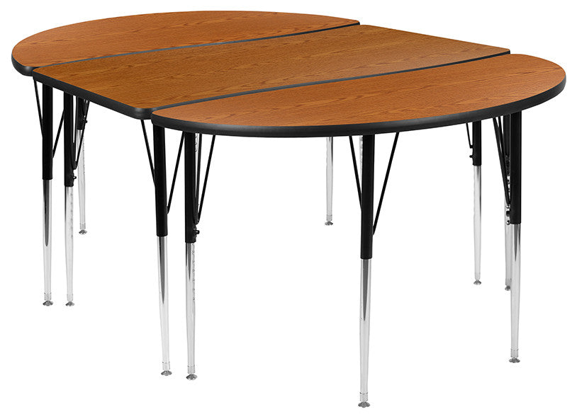 3 Piece 76" Oval Wave Activity Table Set - Standard Height Adj. Legs, Oak