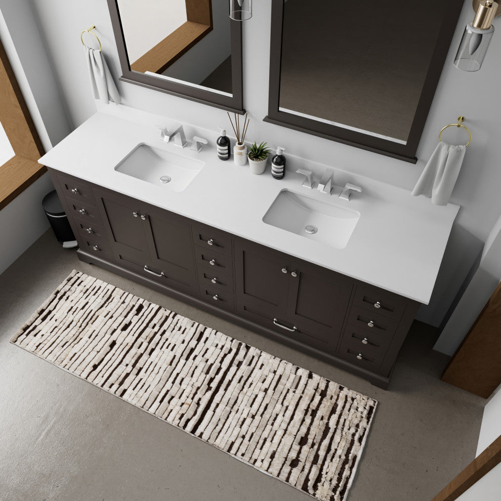 Dukes 84" Espresso Double Square Sink Vanity with Quartz Top, No Mirror