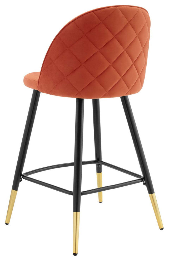 Counter Stool Chair, Set of 2, Velvet, Metal, Orange, Modern, Bar Pub Bistro