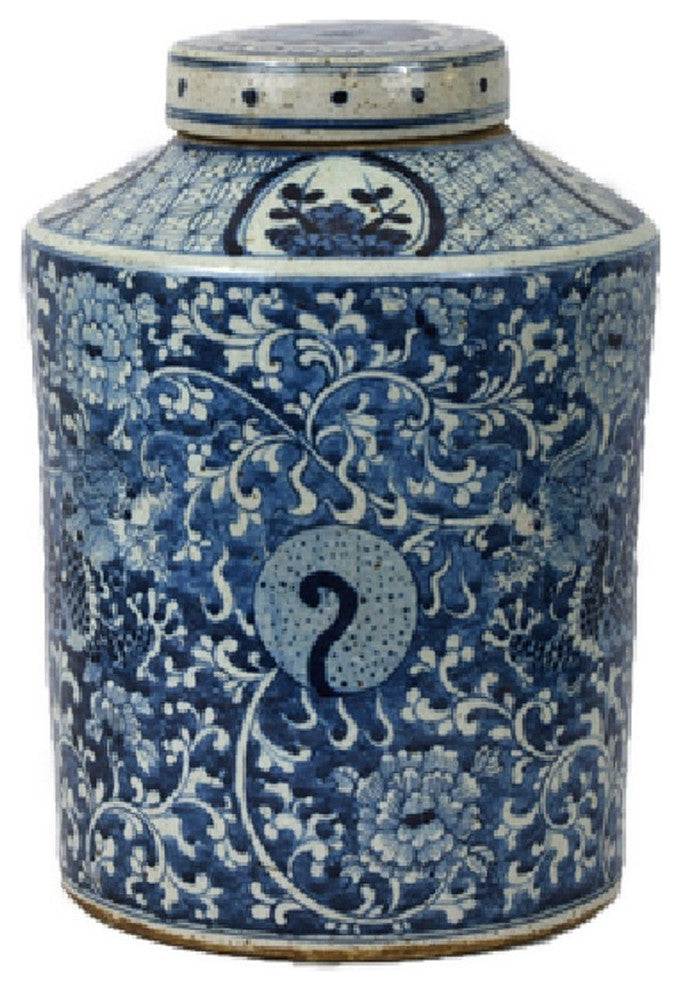 Blue and White Dragon Motif Porcelain Tea Caddy Jar 16"