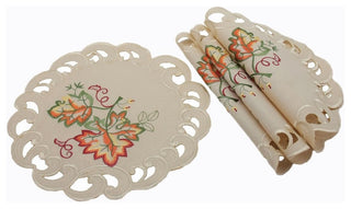 Thankful Leaf Embroidered Cutwork Fall Doilies, 12", Set of 4