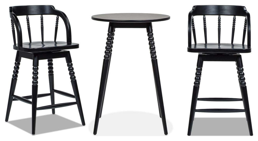 Breda 25" Counter-Height Round Bistro 3-Piece Dining Set, Black