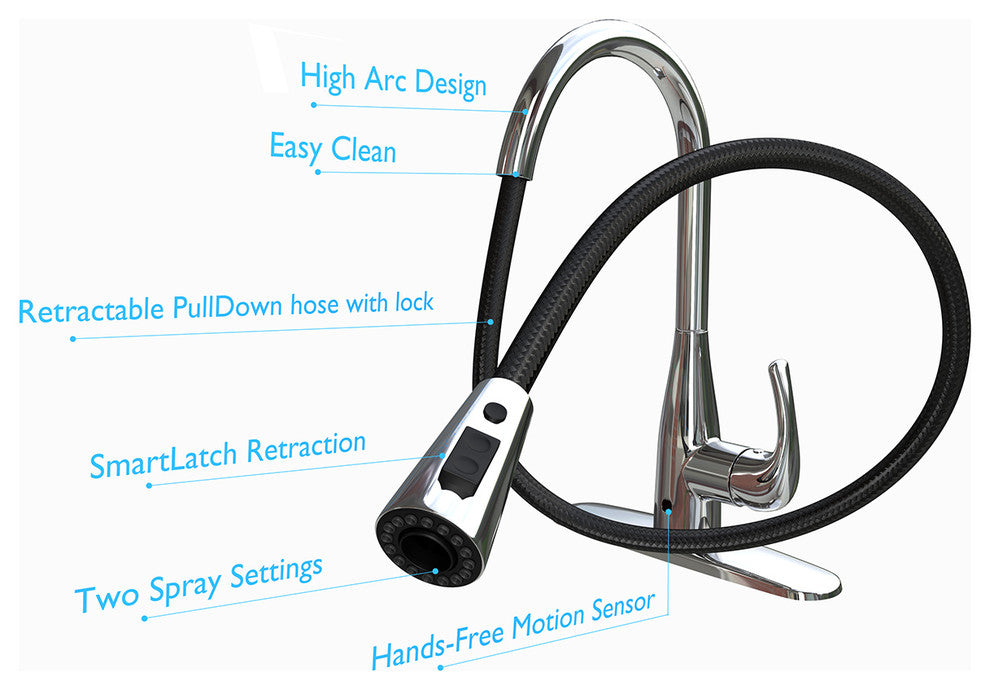 Flow Motion Sensor Kitchen Faucet, Polished Chrome