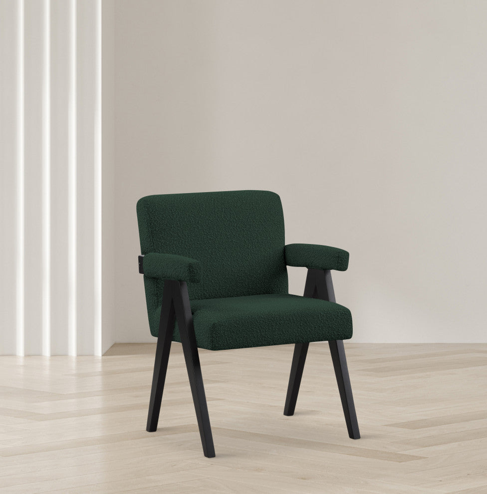 Woodloch Boucle Fabric Upholstered Accent Chair, Green, Black Finish