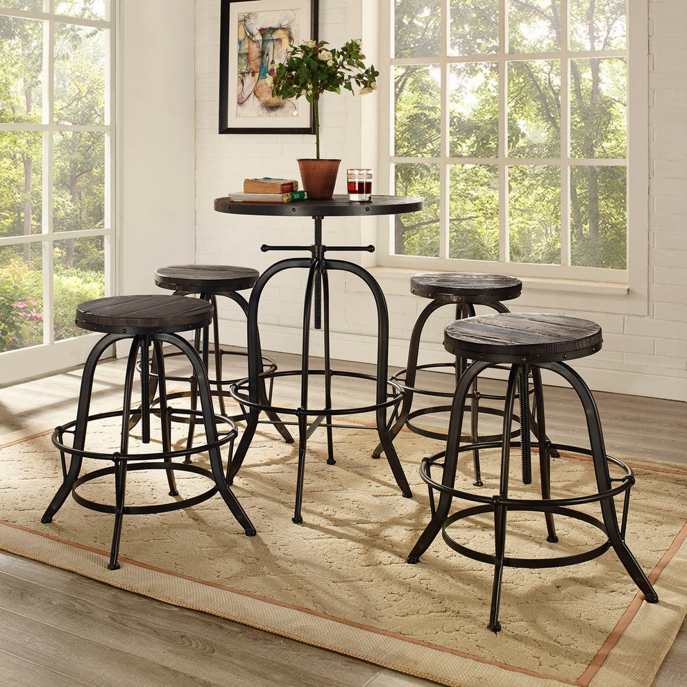 Industrial Modern Dining Bar Stools, Black Metal, Set of 4