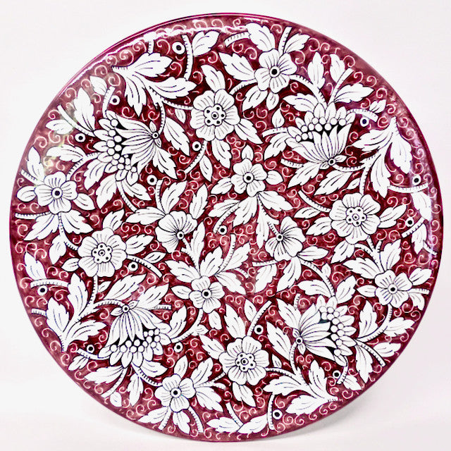 Ceramiche Favaroni Carlo Deruta 16"� Round Serving/Wall Platter w/ Flowers, Red