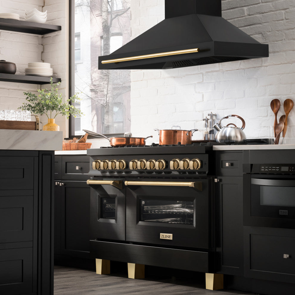 ZLINE 48" Black Stainless Range Hood with Polished Polished Gold (BS655Z-48-G)