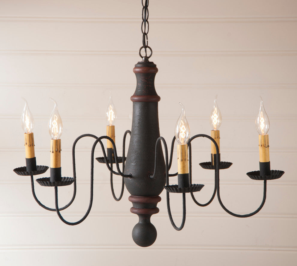 Large Norfolk Chandelier, Hartford Black With Red Stripe