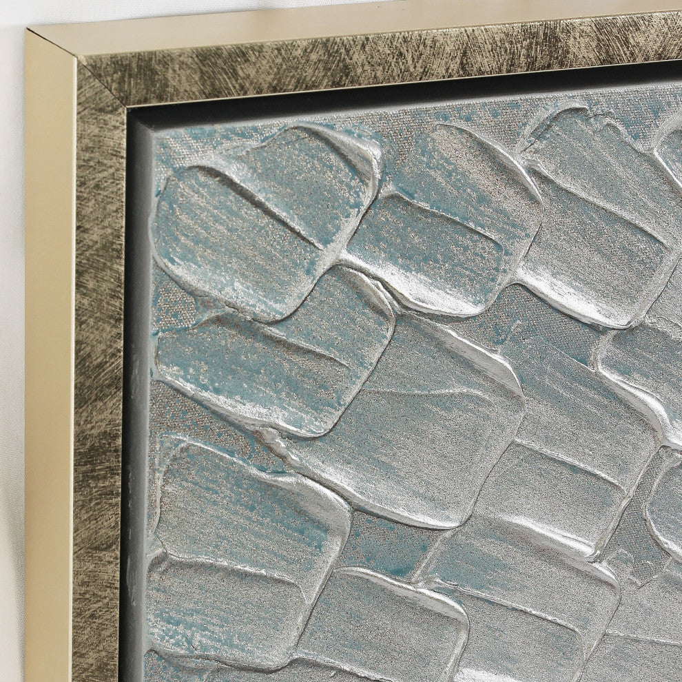 Silver Ice Textured Metallic Hand Painted Abstract Wall Art, 60"x20"