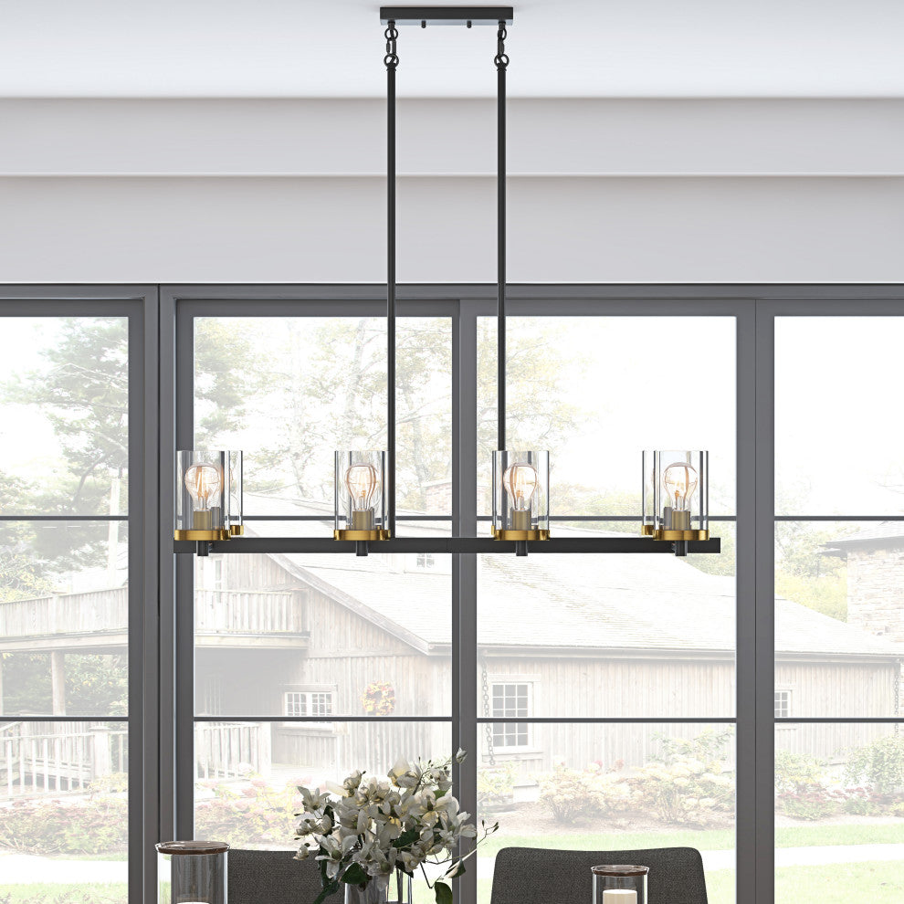 Rustic Farmhouse Matte Black 8-Light Kitchen Island Chandelier
