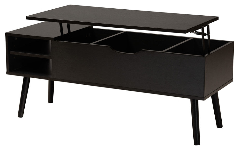 Modern Two-Tone Black and Espresso Brown Finished Wood Coffee Table
