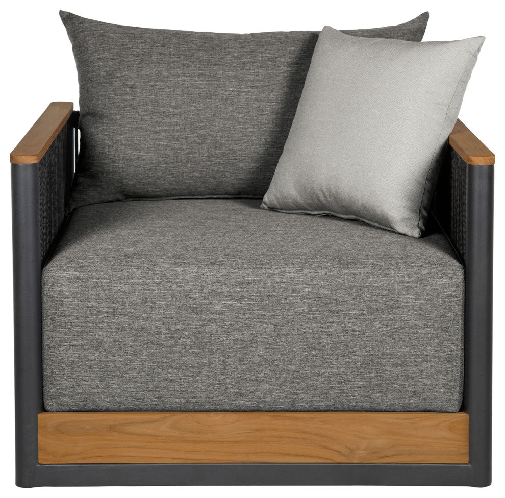 Artesia Outdoor Patio Chair Teak Wood/Black Rope Dark Gray Olefin Cushions