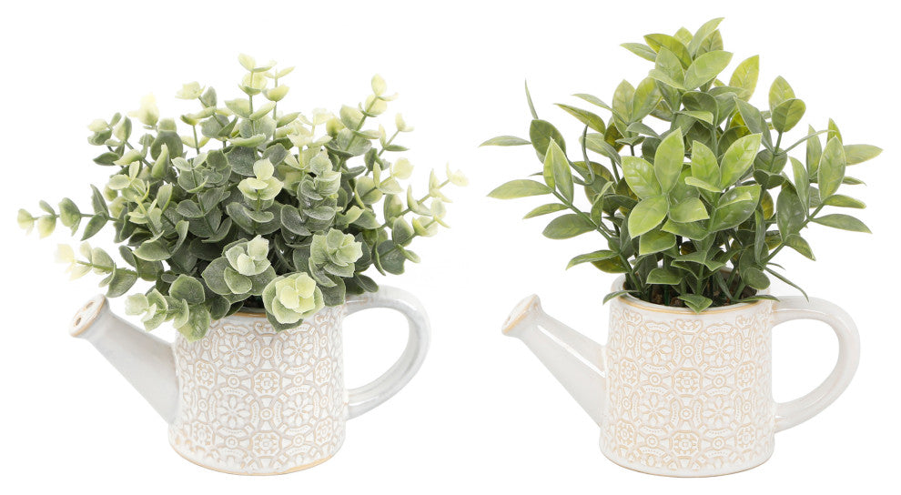 Eucalyptus & Tea Leaf In Cathedral Watering Canï¼ŒSet Of 2