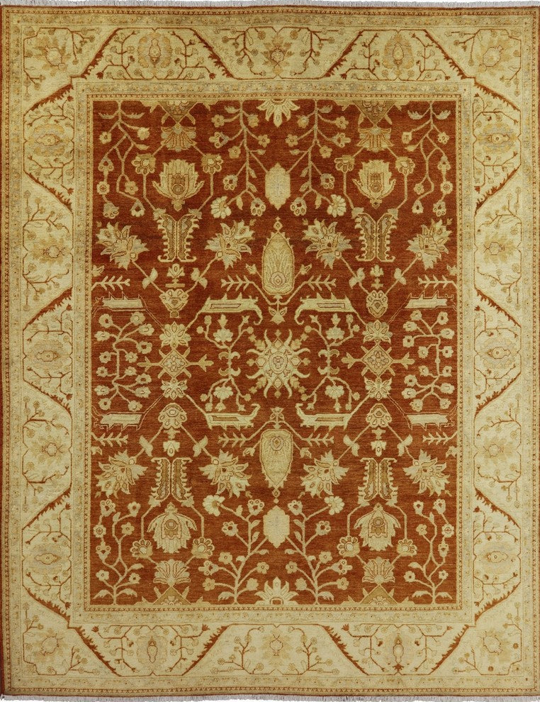Orange Oushak Chobi Hand-Knotted Wool Rug, 9'x12'
