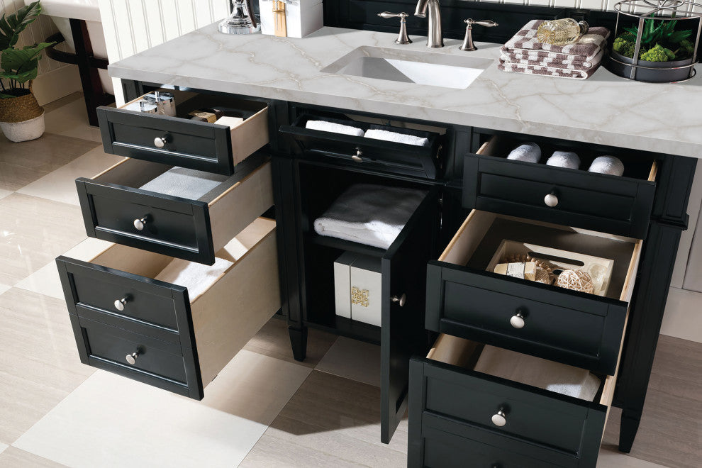 Brittany 60" Single Vanity, Black Onyx, Victorian Silver Quartz