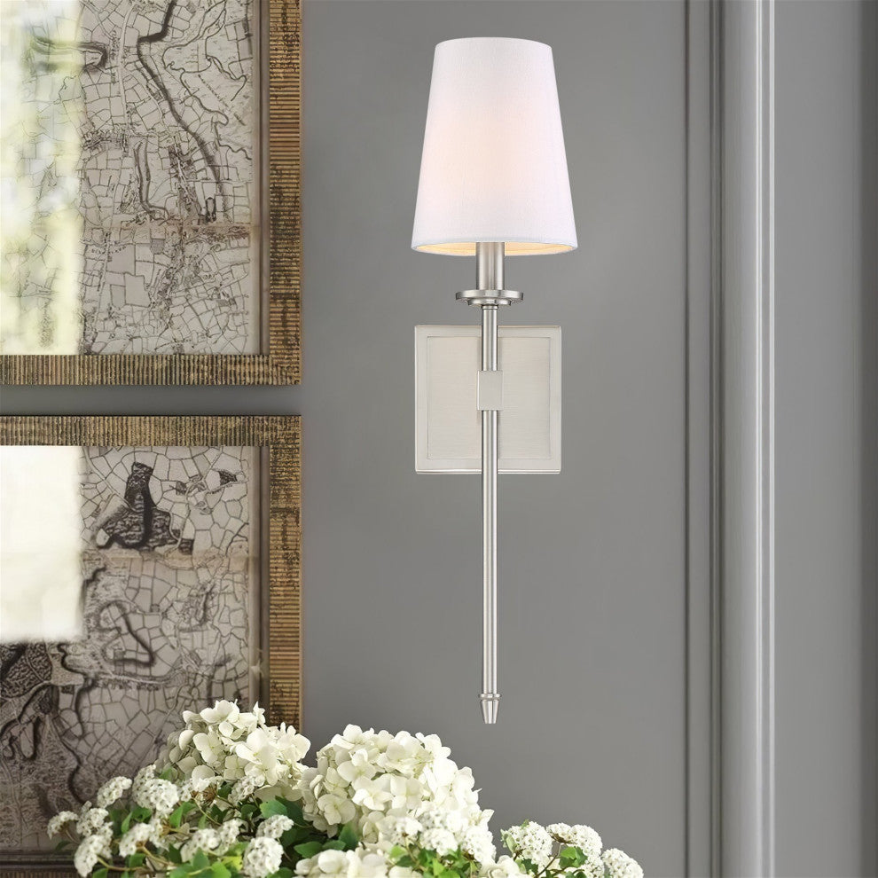 Kira Home Torche 20" Wall Sconce/Wall Light + Linen Shade, Brushed Nickel Finish