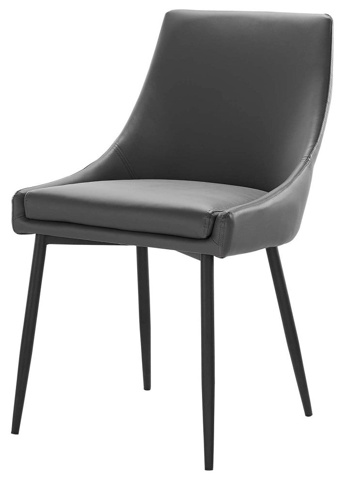 Side Dining Chair, Set of 2, Faux Vegan Leather, Black Gray, Modern, Bistro