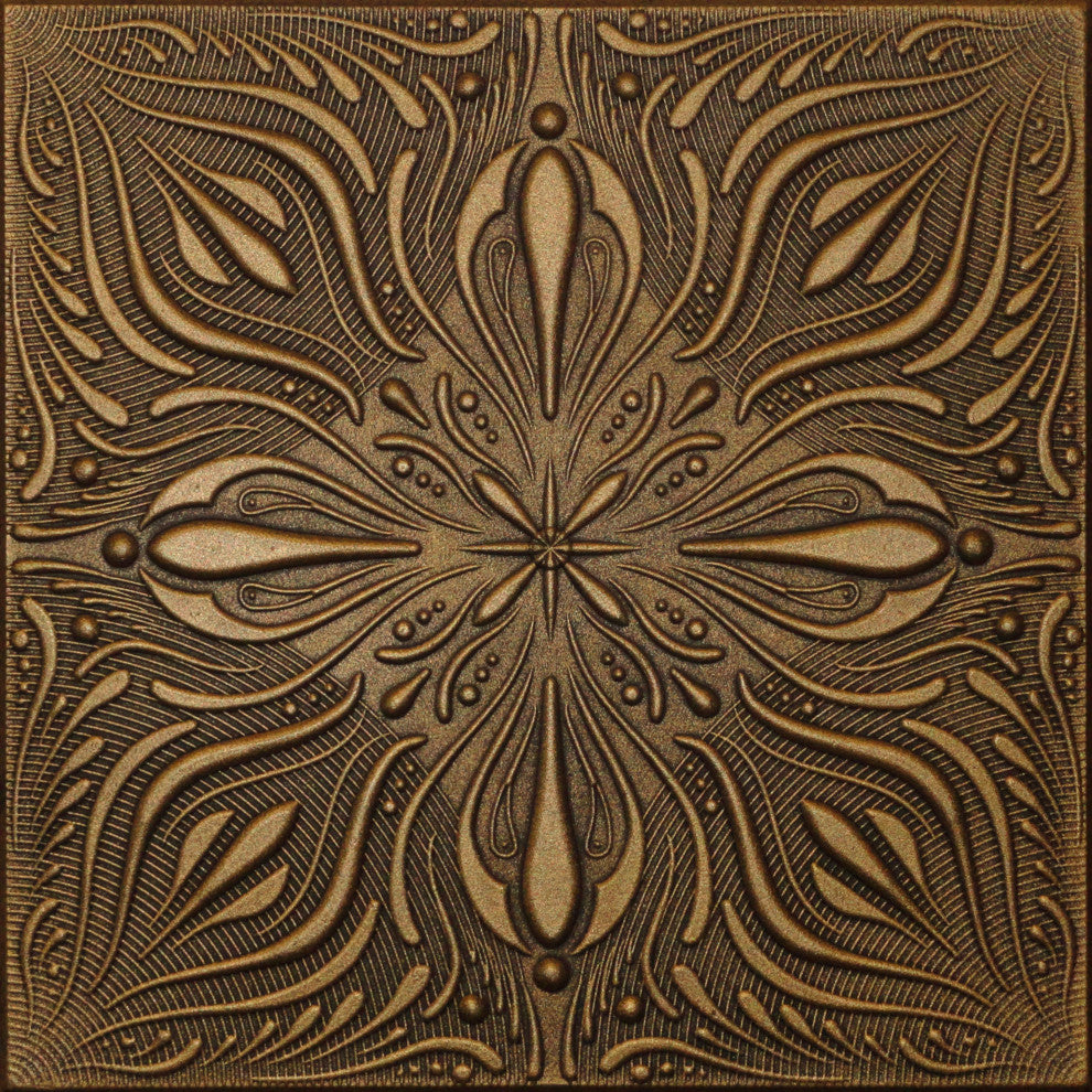 20"x20" R9 Styrofoam Ceiling Tile, Antique Gold