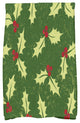 Allover Holly Decorative Holiday Floral Print Hand Towel, Dark Green