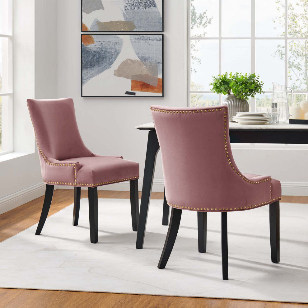 Dining Chair, Nailhead, Set of 2, Pink, Velvet, Modern, Cafe Bistro Hospitality