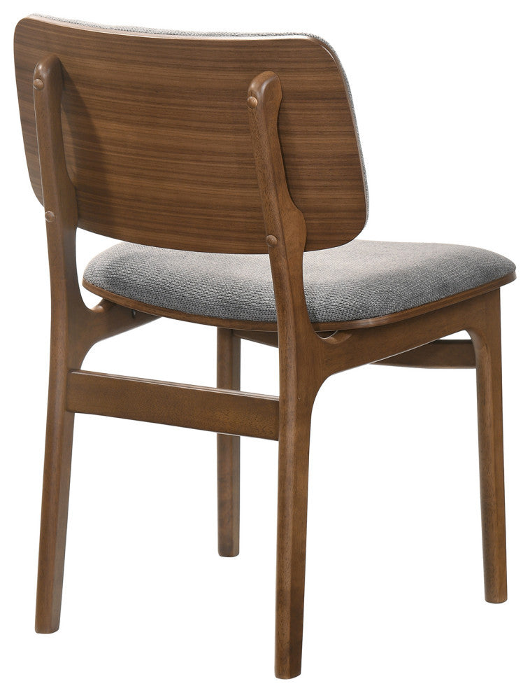 Lima Wood Dining Accent Chairs, Walnut Finish and Gray Fabric, Set of 2