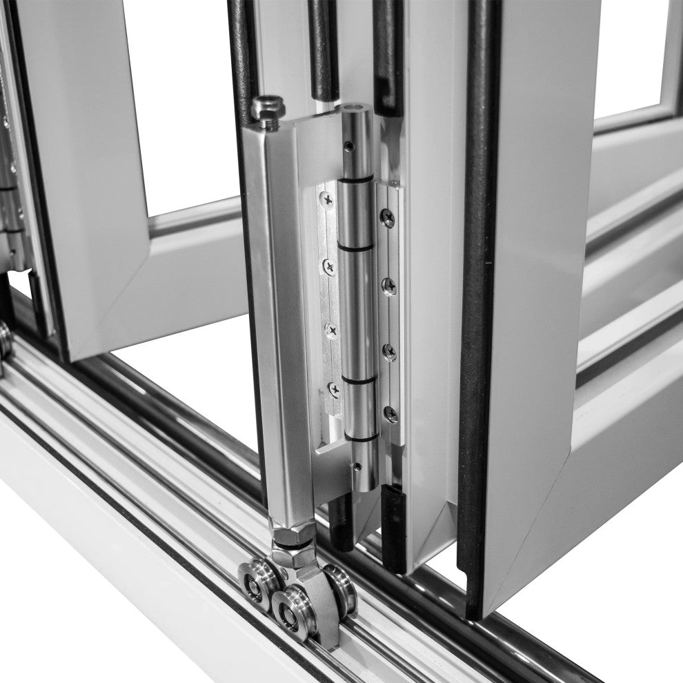 Aluminum folding patio doors 108"x96", white color. low e glass R-L30