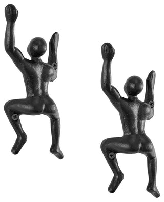 "Wall Climber" Cast Iron Decorative Black Wall Mount Hook, Set of 2
