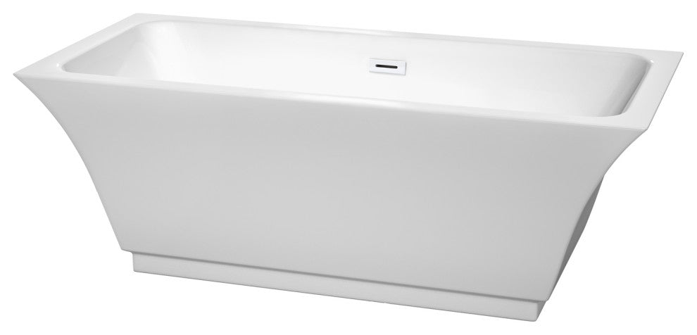 Galina 67" Freestanding White Bathtub, Shiny White Drain and Overflow Trim