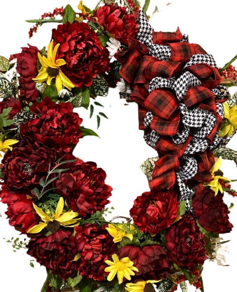Fall Wreath All season Oval Yellow Red Peony White Outdoor Silk Floral 28x24
