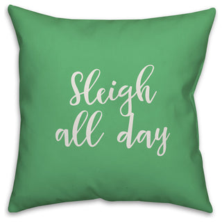 Sleigh All Day, Light Green 18x18 Throw Pillow