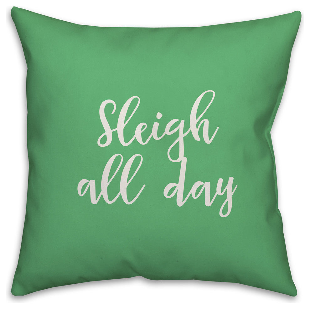 Sleigh All Day, Light Green 18x18 Throw Pillow