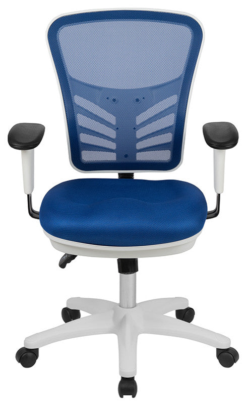 Mid-Back Mesh Swivel Task Chair with Triple Paddle Control, Blue Mesh/White Fram