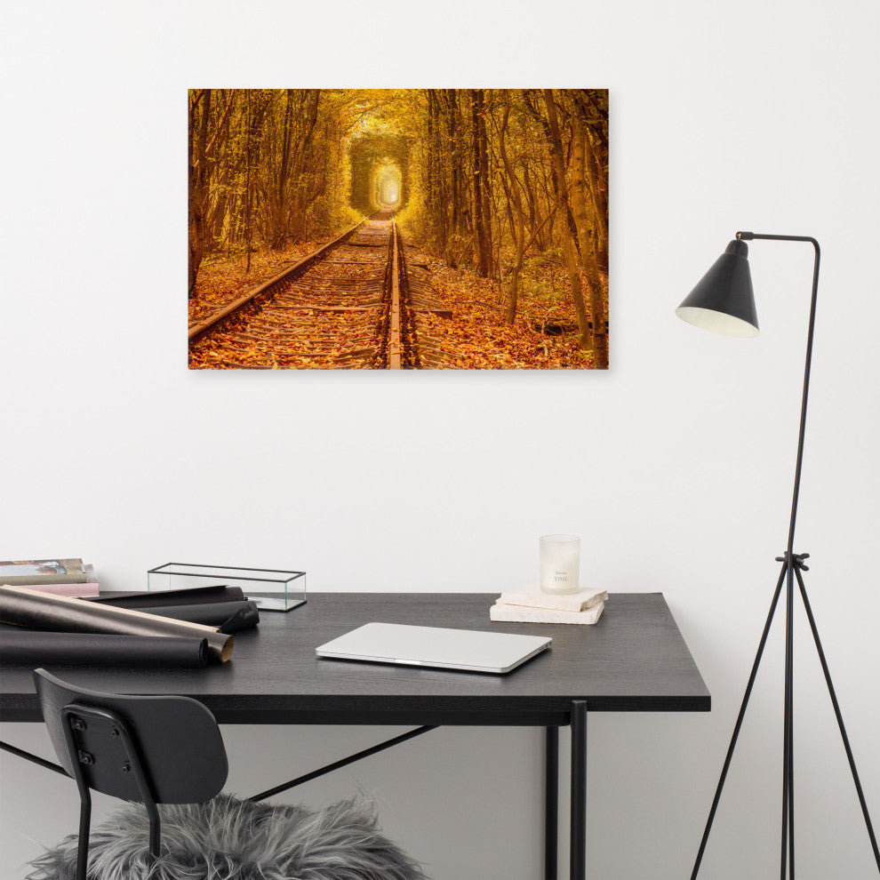 Ukraine Forest Railway Tunnel of Love Landscape Photo Canvas Wall Art Print, 24" X 36"