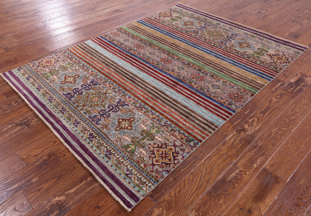 5' 0" X 6' 11" Super Kazak Khorjin Handmade Wool Rug - Q12318