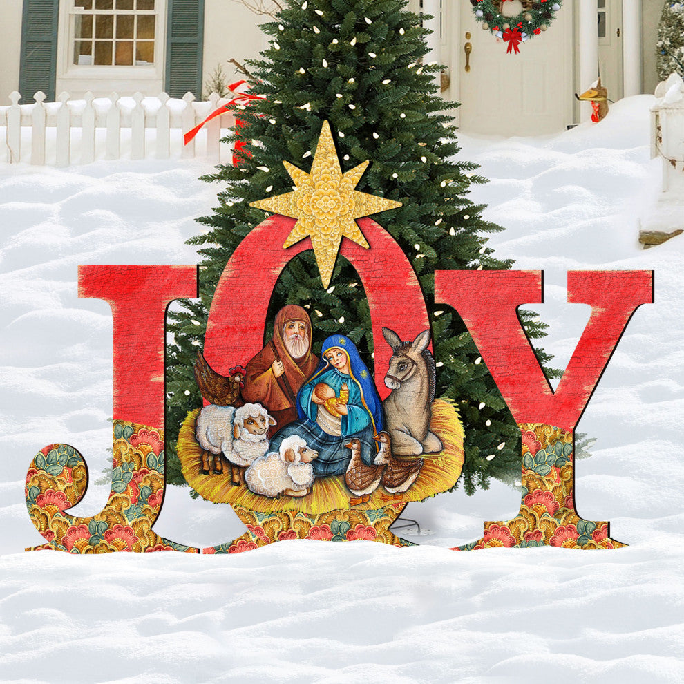 Joy Nativity Wooden Outdoor Decor